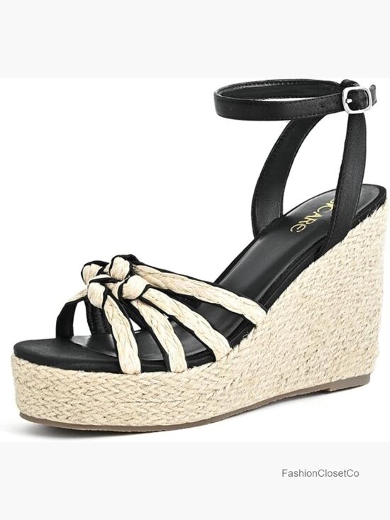 Shoes - Platform Wedge Sandals Espadrilles Braided Strappy Open Toe High Heel with